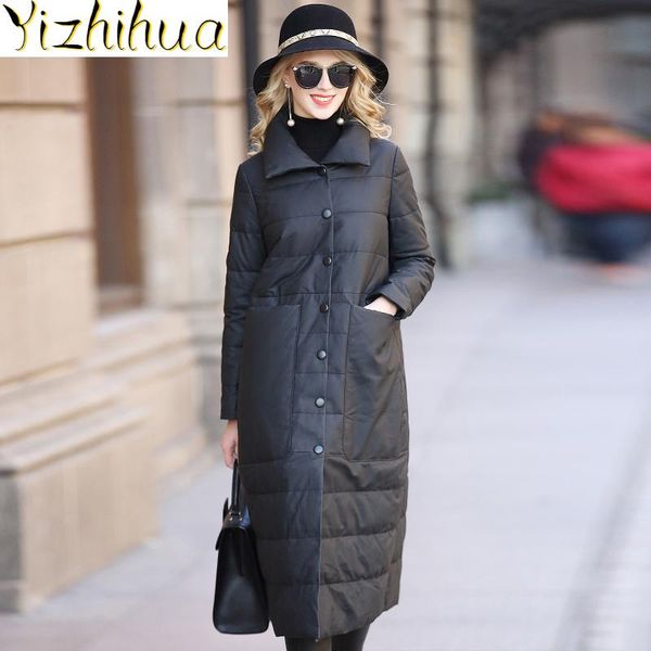 

jacket leather 2021 genuine winter jacket women long down jackets for women real sheepskin coat chaqueta mujer my4018, Black