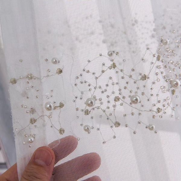 

white pearl embroidered tulle curtain for living room white grey organza fabric luxury beads balcony window tenda js262c1