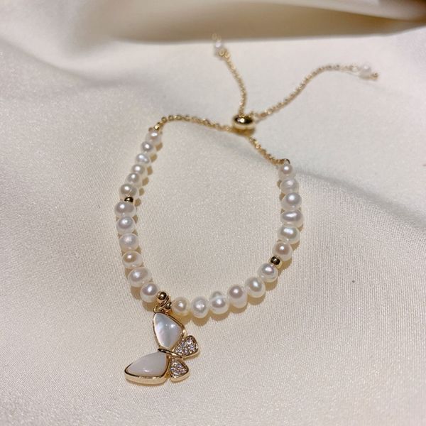 

south korea east gate pure natural butterfly pearl boudoir female sterling silver natural pearl bracelet braceletbracelet gift fhznj, Golden;silver
