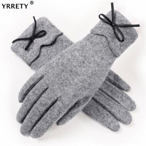 

gloves yrrety winter lace fashion warm wool cashmere for women bow decorations female full finger good quality autumn mi