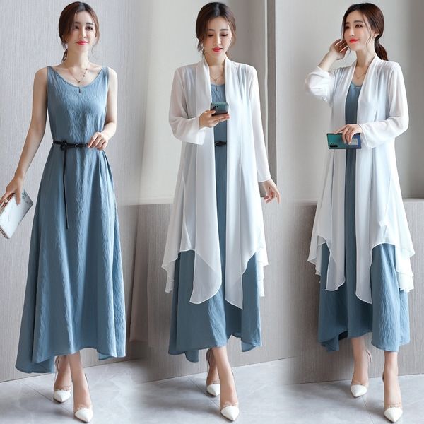 

mzlpt sleeveless dress 2020 new summer loose slimming temperament inner skirt chiffon skirtsling nwvdl skirt suspender suspender dress sling, Gray