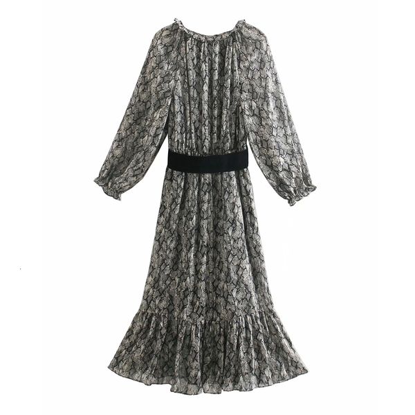 

new snake print midi women 2021 vintage ruffle chiffon long sleeve party dress woman fashion elegant ladies dresses rb3p, Black;gray