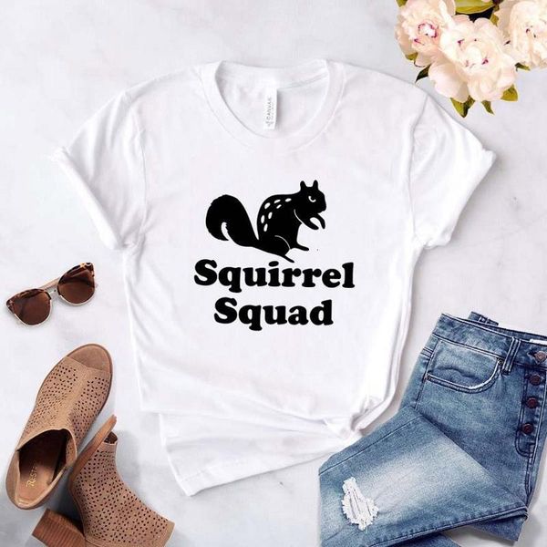 

women tshirt casual funny t shirt for lady yong girl tee squirrel squad summer kawaii streetwear camiseta mujer, White