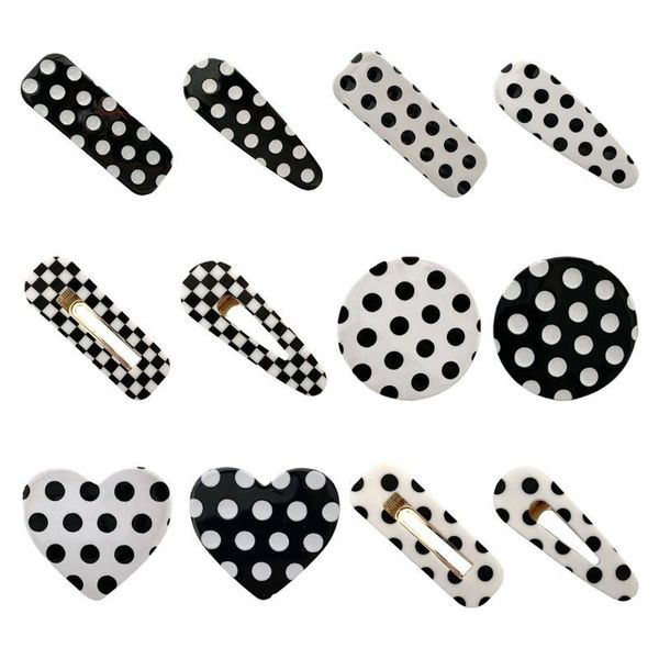 

12 style women vintage geometric hair clip black white polka dot acrylic hairpin j78e