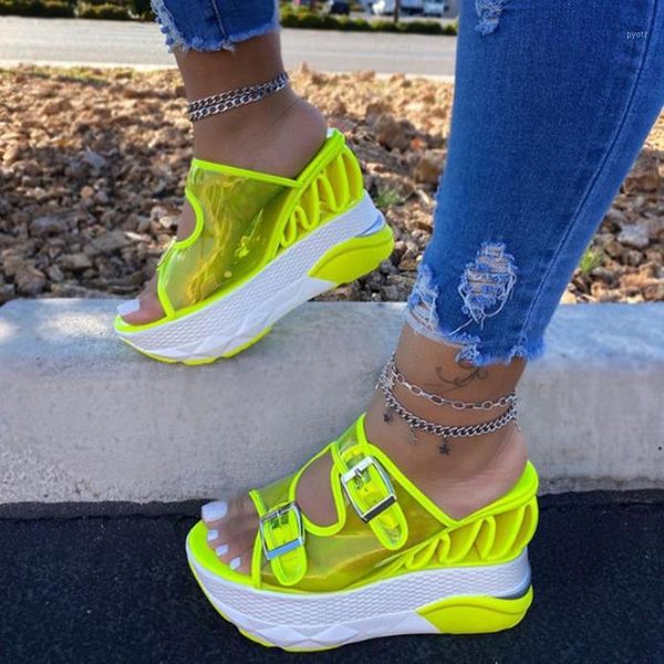 

2020 new arrival fashion summer ins high wedges sandals 2020 casual bright colors platform beach shoes woman size 36-431, Black