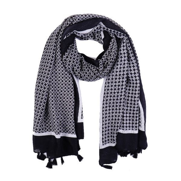 

new geometric cotton linen scarf and cape, Blue;gray