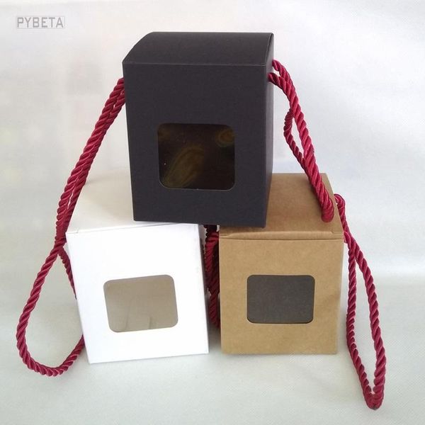 

gift wrap 20pcs/lot- kraft paper candy boxes with handle pvc window box for snack cookie chocolates package wedding party favors1