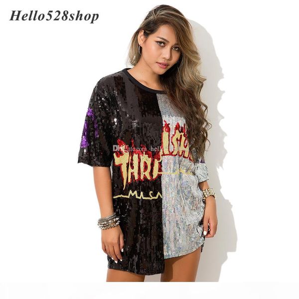 

hello528shop question mark ladies sequin for women summer - ds costumes singer performance fire dance stage clothes short-sleeve shirts, White