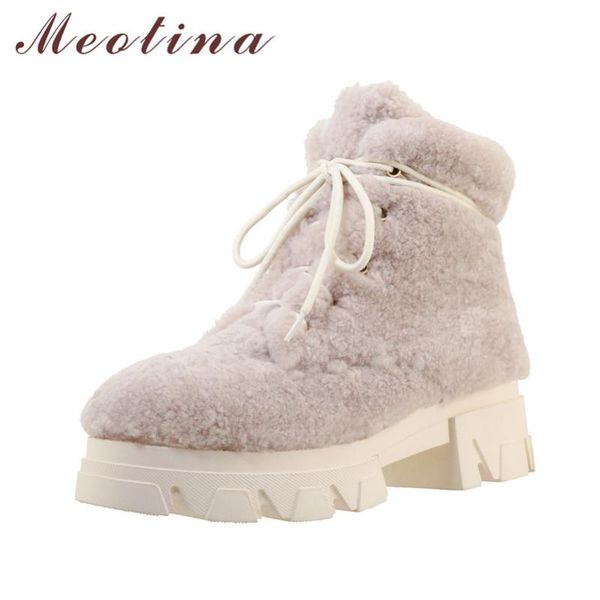 

meotina fur snow boots женская обувь zipper платформа высокий каблук ботильоны узелок толстые каблуки warm short lady winter beige, Black