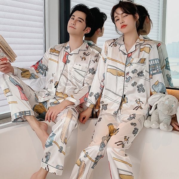 

29yn couple pajama pyjama silk satin pijamas flower printed sleepwear lover lovers sets for home man woman suit clothes -3xl, Black;red