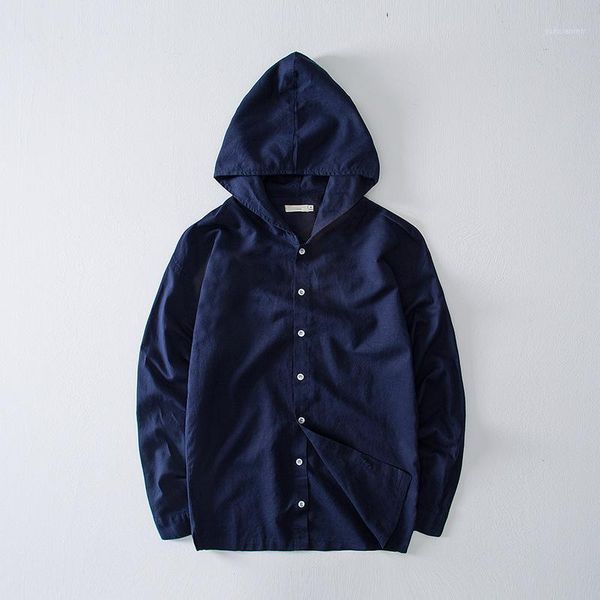 

autumn new arrival linen shirts men long sleeve navy blue male social shirt hooded casual button shirt boy plus size xxxl 4xl1, White;black