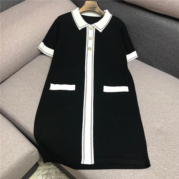 

дизайнер бренд трикотажное платье для женщин питер пан воротник старинные жемчужные кнопка ледяное шелковое трикотажное платье, Black;gray