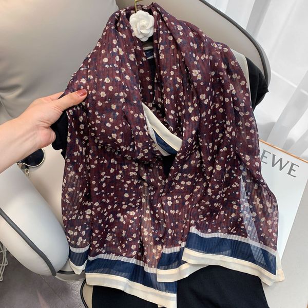 

new 2021 cotton and linen thin scarf ladies spring, autumn and winter floral long style designer fashion shawl, Blue;gray