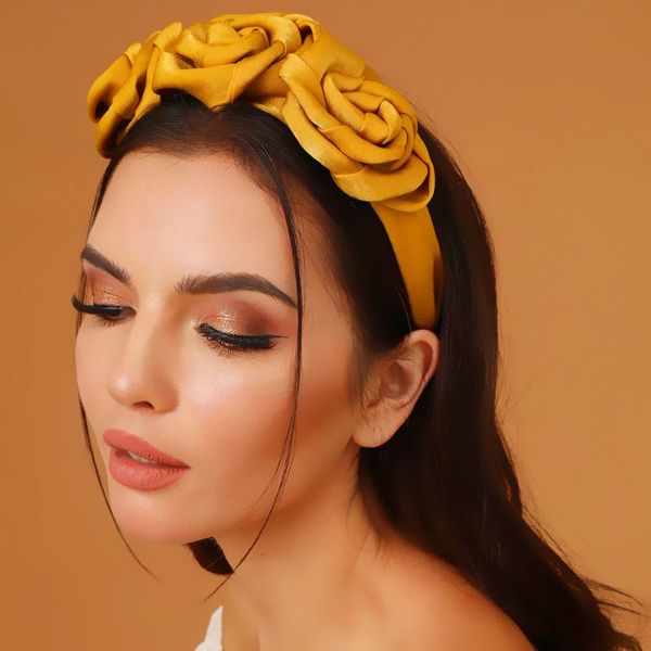 

hair accessories soft rose floral sharp bezel women's fashion solid color headband satin head hoop large flower holiday show