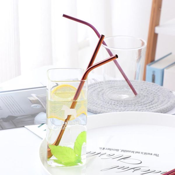 

drinking straws 2pcs/set stainless steel 6mm*214mm bent straight metal reusable straw with 1 cleaner brush party drink tool1