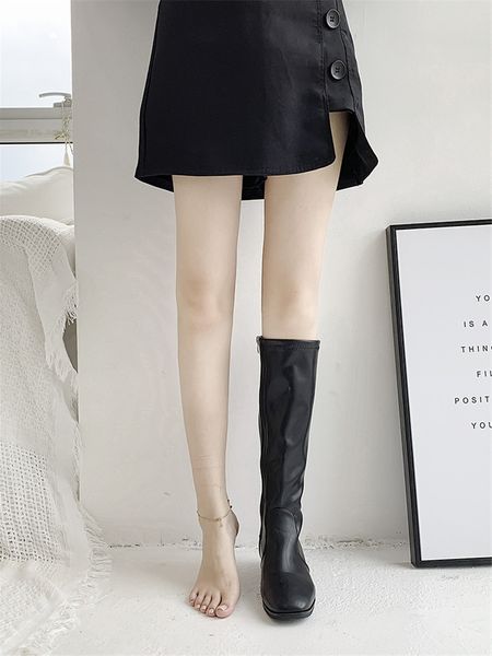 

round toe lady boots women's shoes platform flat heel thigh high heels high zipper boots-women ladies clogs rubber, Black