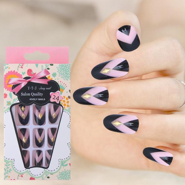 

false nails 20pcs ballerina detachable full cover coffin nail tips artificial women wearable manicure tool, Red;gold