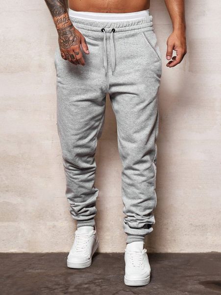 

men solid drawstring waist sweatpants b1zc#, Black