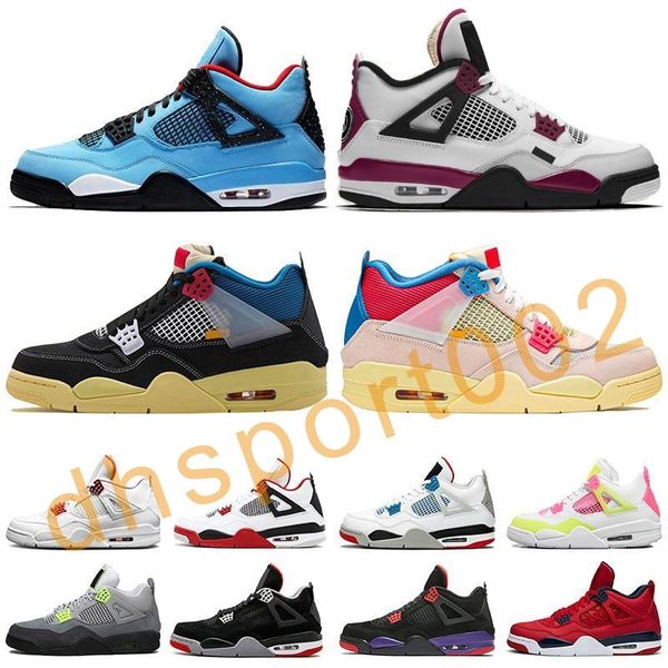 

2021 new jumpman 4 4s travis fire red sail basketball shoes union 4 guava ice black cat court purple bred mens womens trainers sneakers