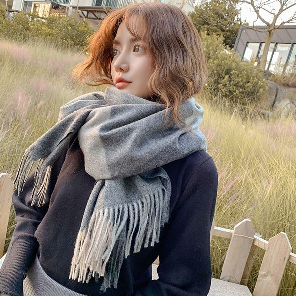 

2021 new scarves cashmere shawls women winter warm plaid shawl cloak ms thick blankets tassel scarf holiday gifts xgl6, Blue;gray