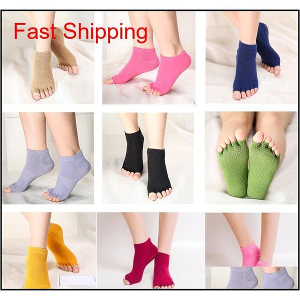 

2020 womens yoga socks 9 colors five fingers cotton half toe yoga socks non-slip peep toe anti-slip pilates ankle grip durable open 1jmii, Black