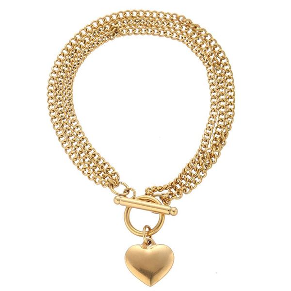 

charm bracelets hip hop multilayers stainless steel chunky chain heart for women girls gift party jewelry, Golden;silver
