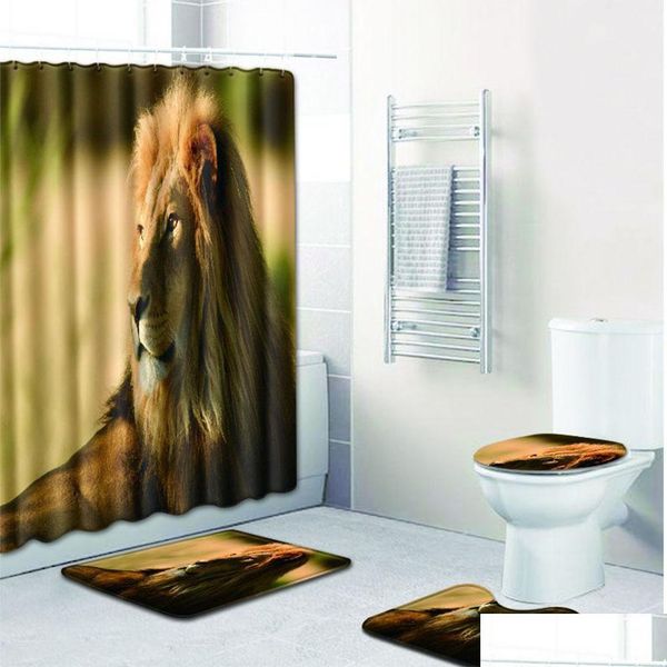 

lion pattern printing non-slip home toilet pad cover bath mat + sh qyllng sweet07