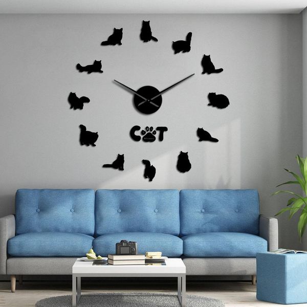 

sacred cat of burma modern large wall clock sacred birman cat diy number stickers wall art decor frameless hanging wall watch bbybse lg2010