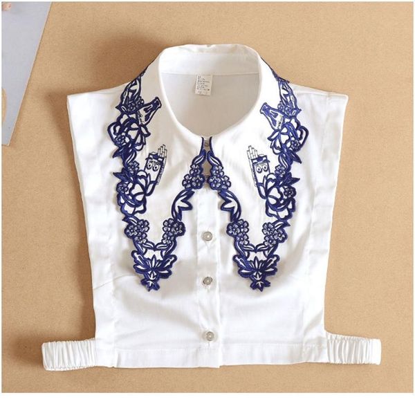 

korean ladies embroidery floral lapel fake collar button down detachable half shirt blouse sweater decorative qylryf, Blue;red