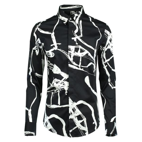 

new printed 80% pure cotton black and white long sleeves casual shirts print plus size  l xl 2xl 3xl 4xl, White;black
