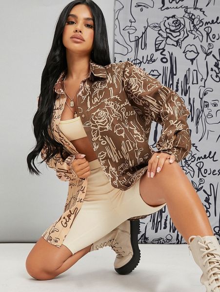 

floral & letter graphic two tone blouse x3fy#, White