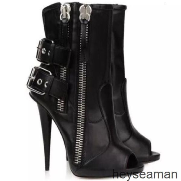 

dress shoes solid color fish mouth multi zipper short boots u6ds, Black