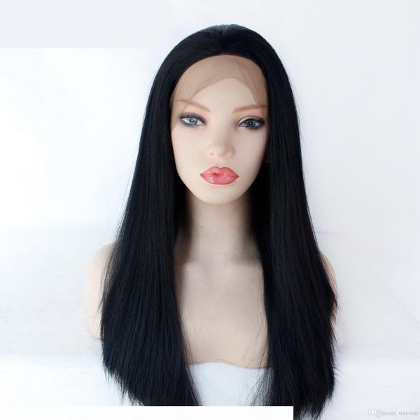 

synthetic full lace wigs silk straight medium size 24inch black brown blonde