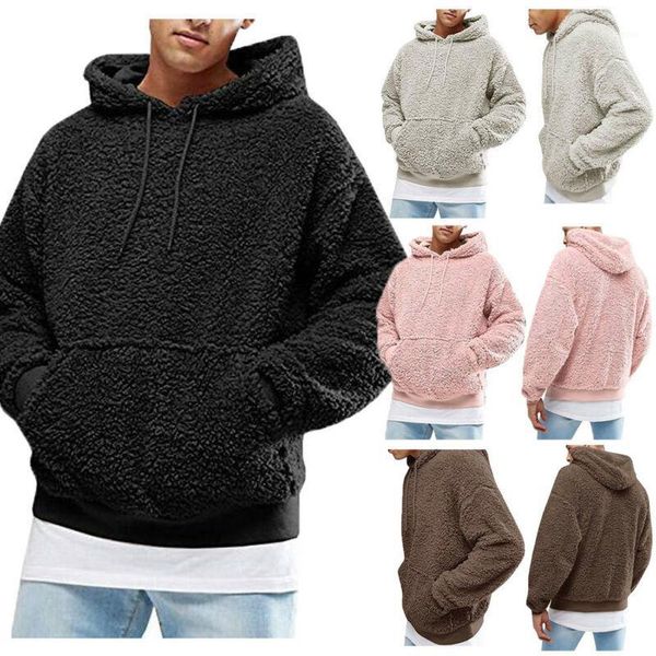 

mens winter warm faux fur teddy bear sweatshirt hoodie hooded pullover long sleeve jumper sweatshirts men one piece1, Black