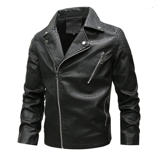 

pevsn winter mens leather jackets casual solid collar motorcycle pu leather jackets mens faux biker windbreaker1, Black;brown
