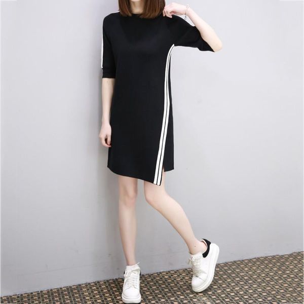 

new arrival korean style stitching mini dress women summer casual slim irregular dress drop shipping good quality, Black;gray