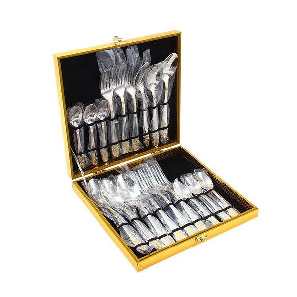 

flatware sets dinner fork spoon stainlee steel cutlery set golden black metal flat dinnerware 18pcs
