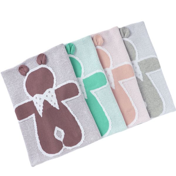 

newborn infant cotton blankets baby blankets soft 100* cartoon bear knitted toddler kids swaddle wrap stroller bed quilts lj201105