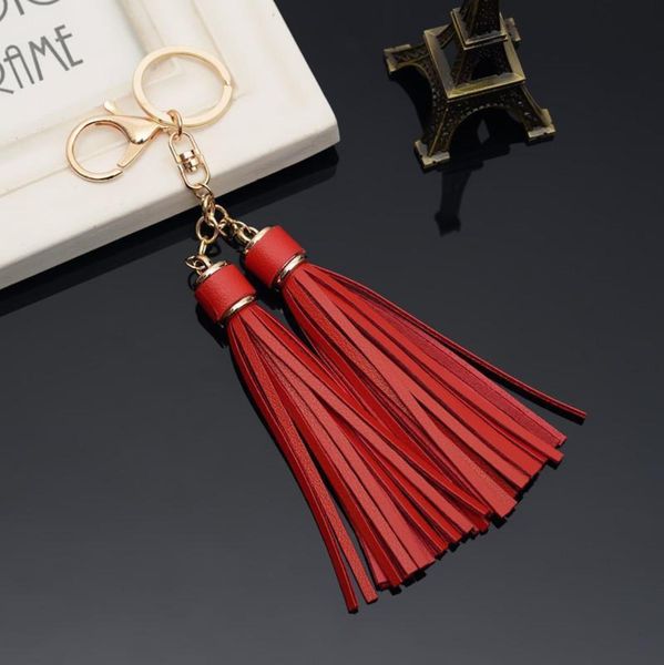 

double pu leather tassel key chain chiffon key ring for lady bag ornaments creative fashion charm keychain key holder eh891 h bbyfff