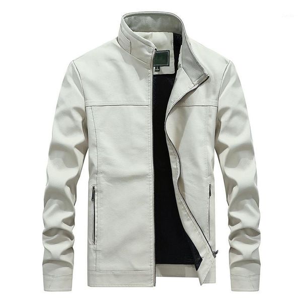 

autumn winter new white leather jacket men pu coats men's stand collar long coat fashion business outerwear male brand clothing1, Black;brown