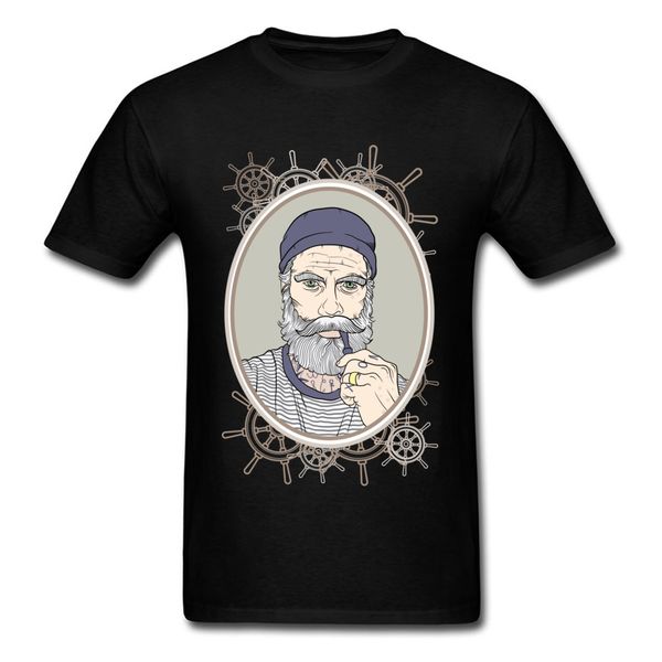 

sport brand new salty sea dog rudder old beard man drawing tee shirt cartoon portrait men's short sleeve t-shirt customized
