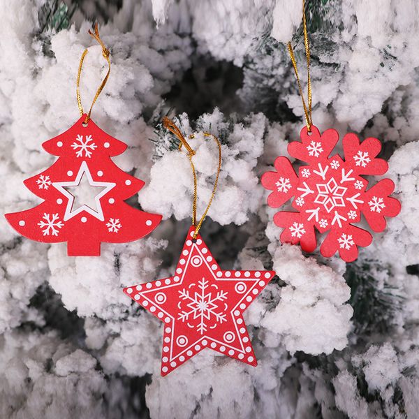 

wooden christmas decoration red snowflake christmas tree pendant christmas tree pendant decoration ornaments dropshipping d7101