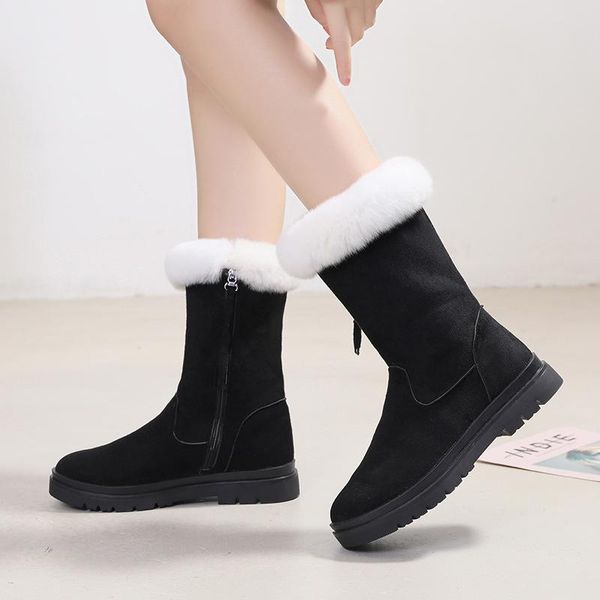 

женские зимние снежные сапоги женские ботинки теплые мех женские хлопчатобумажные туфли высокие лучшие сапоги износостойкие скольжения ботас, Black