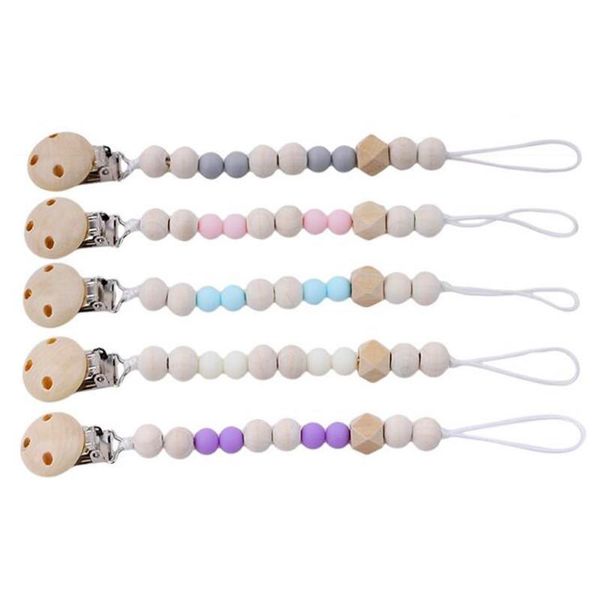 

pacifiers# handmade wooden pacifier chains safe teething chain baby teether eco-friendly clips holder