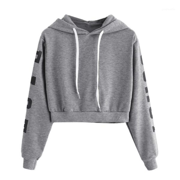 

teenager girls long sleeve hoodie sweatshirt crop letter print blouse shirts red khaki yellow woman cropped sweatshirts1, Black