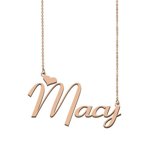 Ciondolo con collane con nome Macy Personalizzato su misura per donne, ragazze, bambini, Amica, Regali per la mamma, Regalo di gioielli in acciaio inossidabile placcato oro 18k