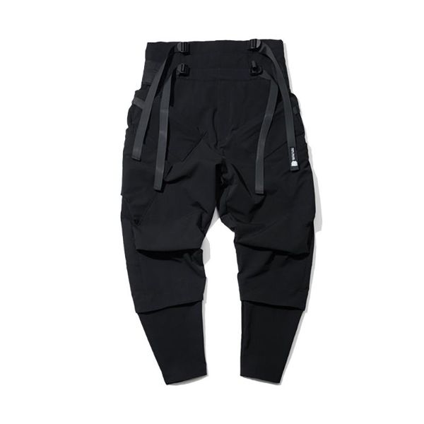

pupil travel pt2002 mens techwear double drawcord waist pants hip hop style with tactical molle darkwear ninjawear jogger, Black