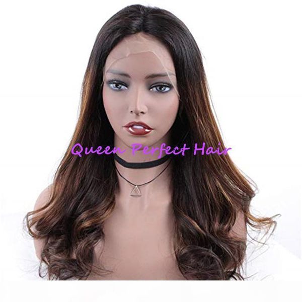

150% density 1b 30 ombre vrigin human hair wigs highlight lace front wigs colored full lace wigs body wavy brazilian remy hair for women, Black;brown