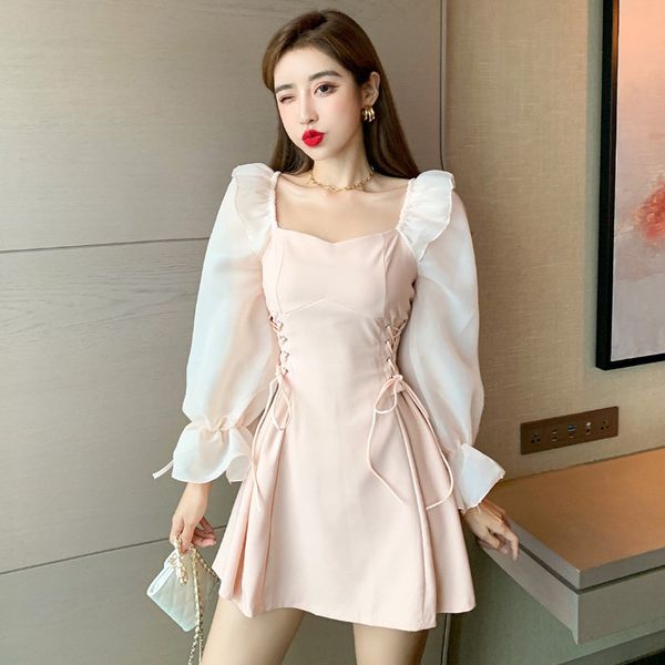 

2021 new dressed for women elegant party rentals-up faerie waistline white female dress fall line sqaure collar birthday gown loose 94cn, Black;gray