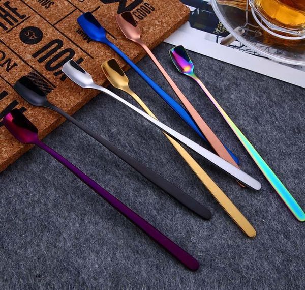 

304 stainless steel square head ice spoons home kitchen supplies long handle coffee dessert gold cocktail stirring scoops dropship jllcwzd